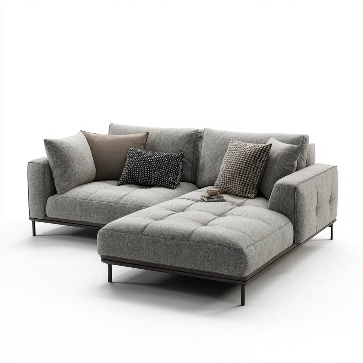 Canapé d’angle 3 places avec méridienne droite gris 260 x 160 x 85 cm en polyester forme L