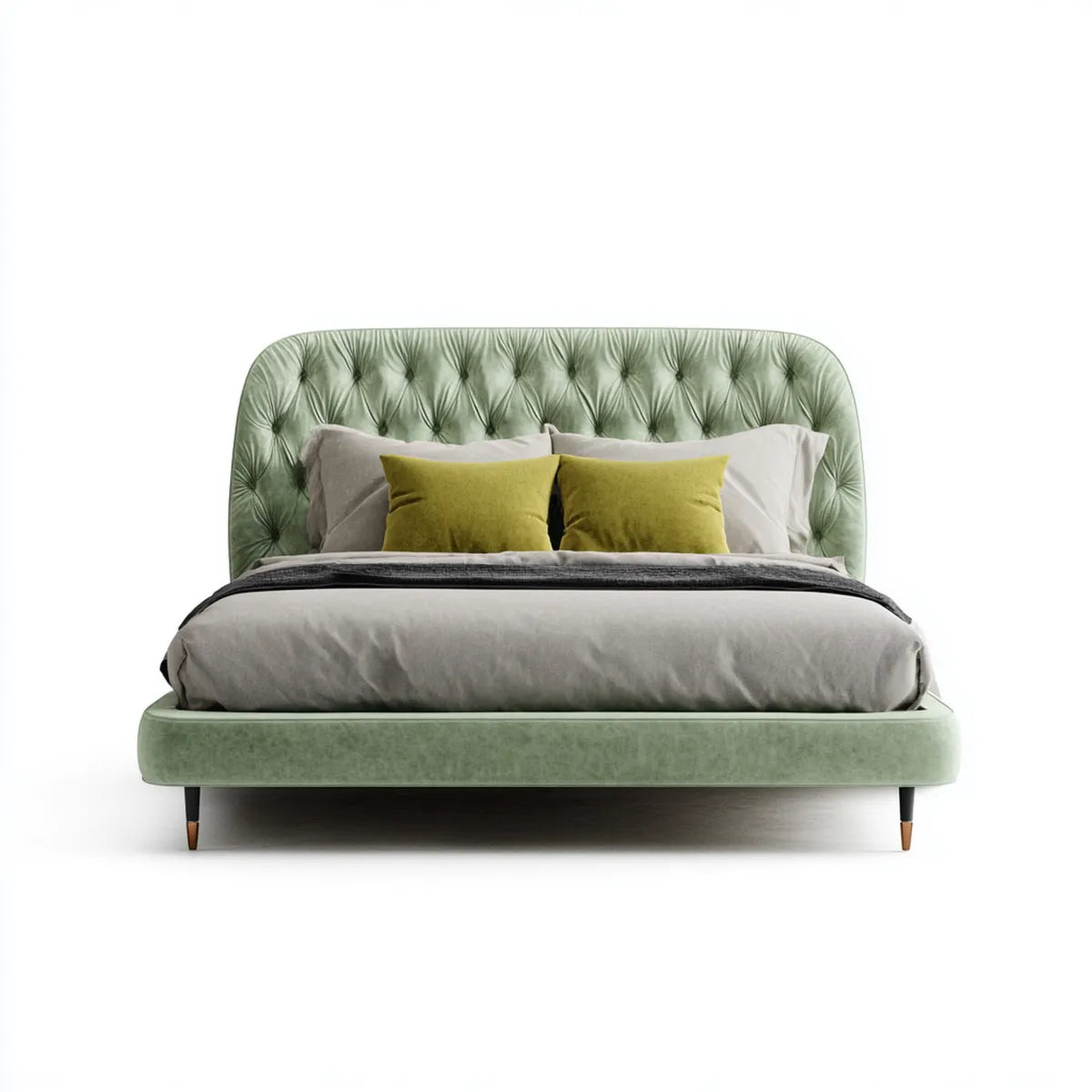 Lit double 160 x 200 cm vert sauge en velours polyester avec tête de lit capitonnée rectangulaire