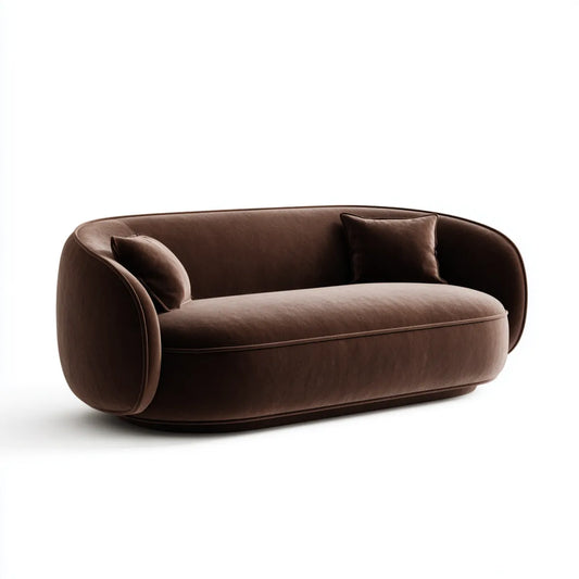 Canapé 2 places marron en velours de polyester forme arrondie 180 x 90 x 75 cm
