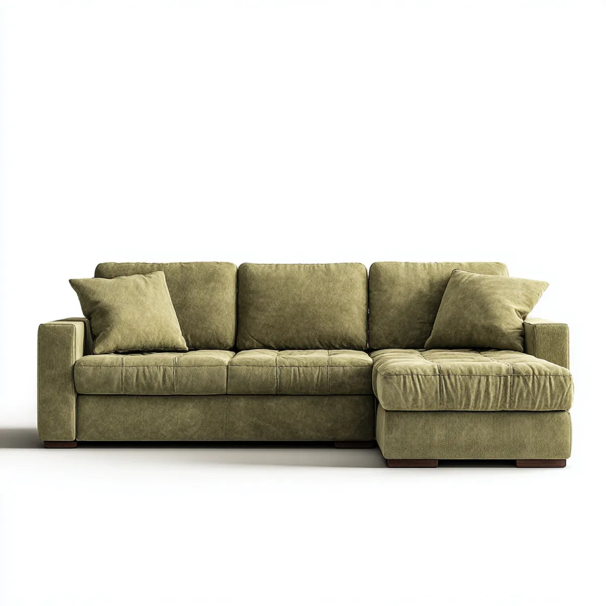 Canapé d’angle droit 3 places vert olive en microfibre polyester forme L 250 x 160 x 85 cm