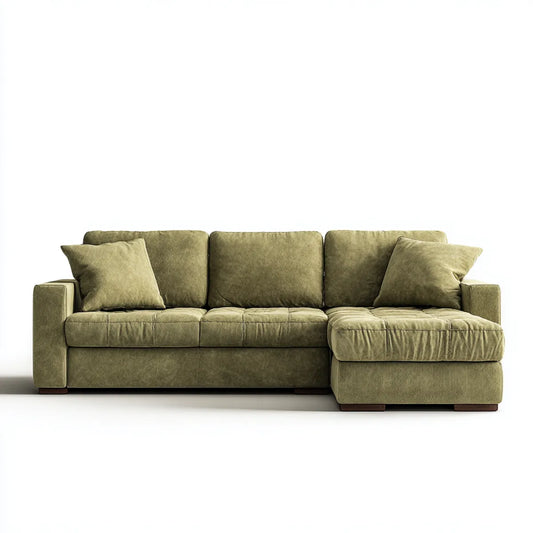 Canapé d’angle droit 3 places vert olive en microfibre polyester forme L 250 x 160 x 85 cm