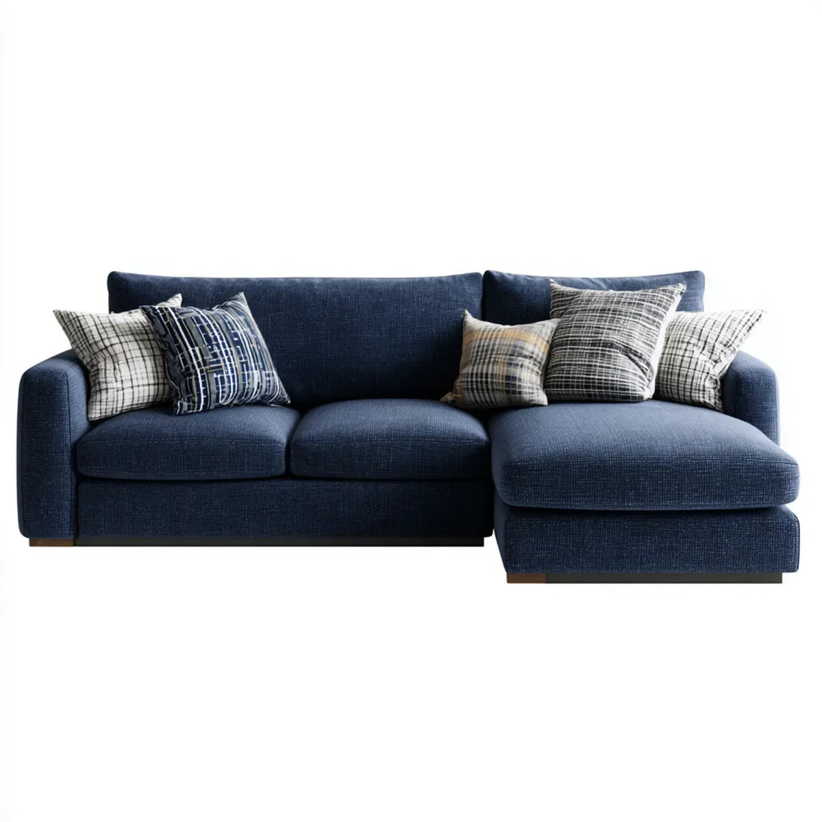 Canapé d'angle 3 places avec méridienne droite bleu marine en polyester 280 x 160 x 85 cm