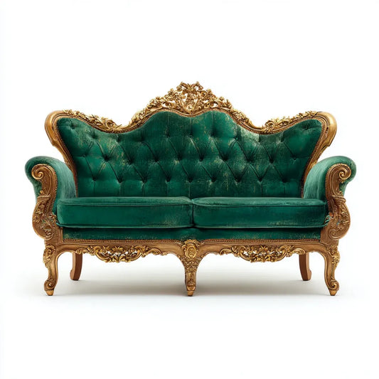 Canapé 2 places capitonné vert émeraude 190 x 85 x 120 cm velours polyester cadre en hêtre sculpté