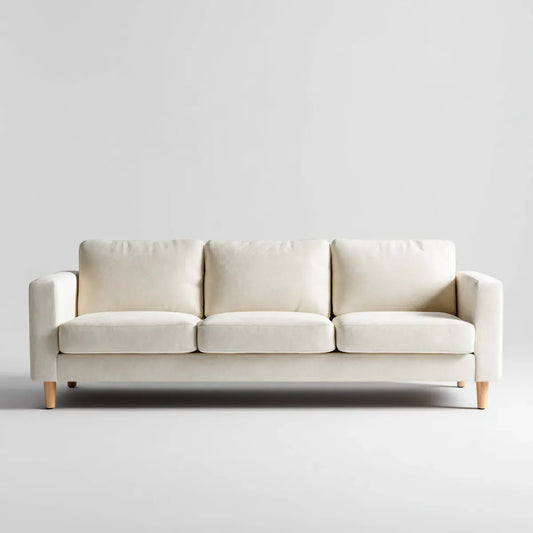 Canapé droit 3 places crème 220 x 90 x 85 cm en polyester et bois massif