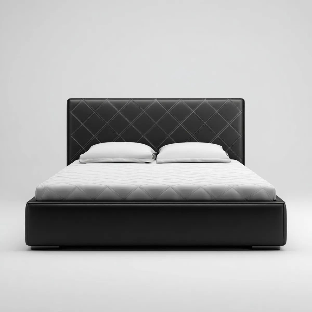 Lit double 160 x 200 cm noir en cuir synthétique PU avec tête de lit capitonnée