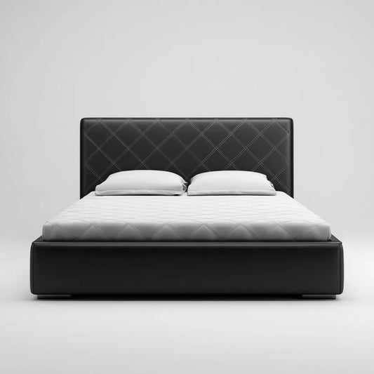 Lit double 160 x 200 cm noir en cuir synthétique PU avec tête de lit capitonnée