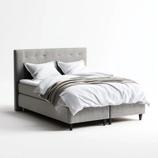Lit double tapissé gris 160 x 200 cm en polyester avec tête de lit rectangulaire capitonnée