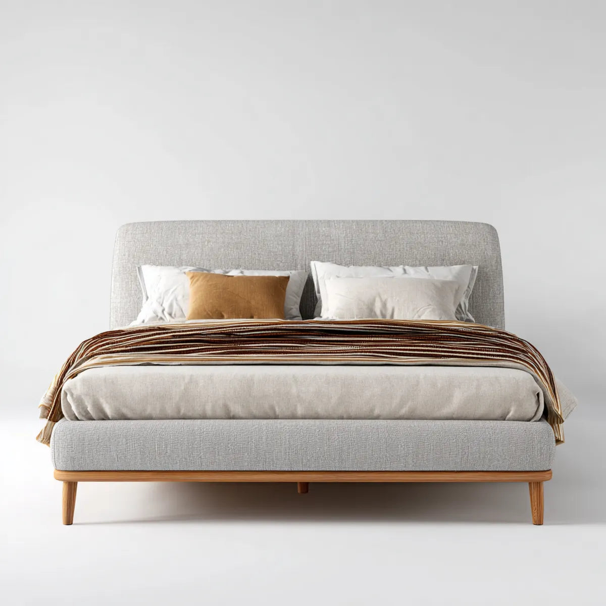 Lit double capitonné gris clair 160 x 200 cm en polyester avec structure en pin massif