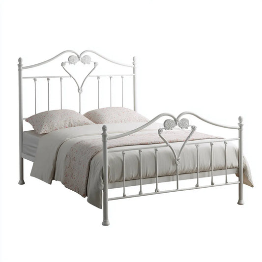 Lit double 140 x 190 cm blanc en acier forme romantique
