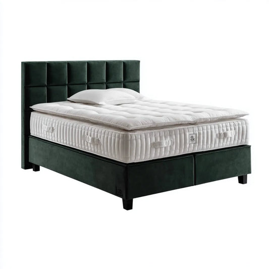 Lit double boxspring vert foncé 160 x 200 cm en velours de polyester avec tête de lit capitonnée et matelas