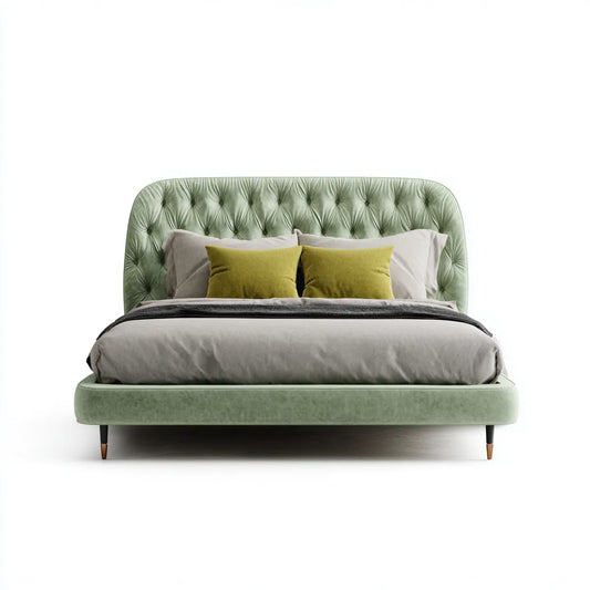 Lit double 160 x 200 cm vert sauge en velours polyester avec tête de lit capitonnée rectangulaire