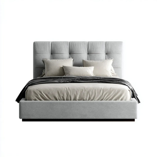 Lit double capitonné gris 160 x 200 cm en polyester rectangulaire
