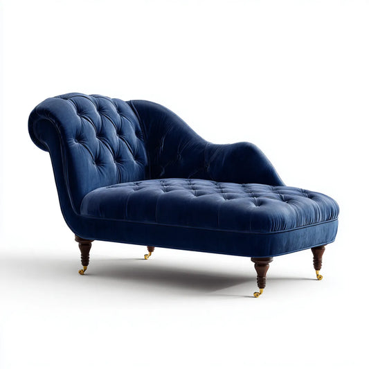 Méridienne capitonnée bleu nuit en velours de polyester 170 x 75 x 85 cm