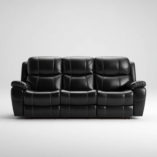 Canapé 3 places fixe noir 210 x 95 x 100 cm en PU droit