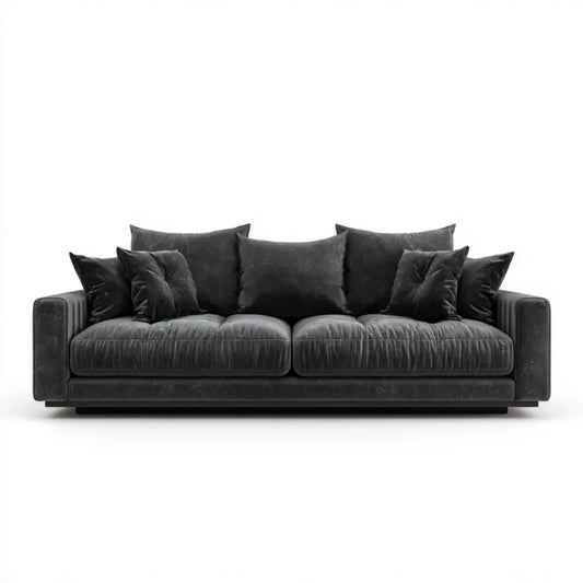 Canapé 3 places noir en velours de polyester 230 x 100 x 85 cm rectangulaire